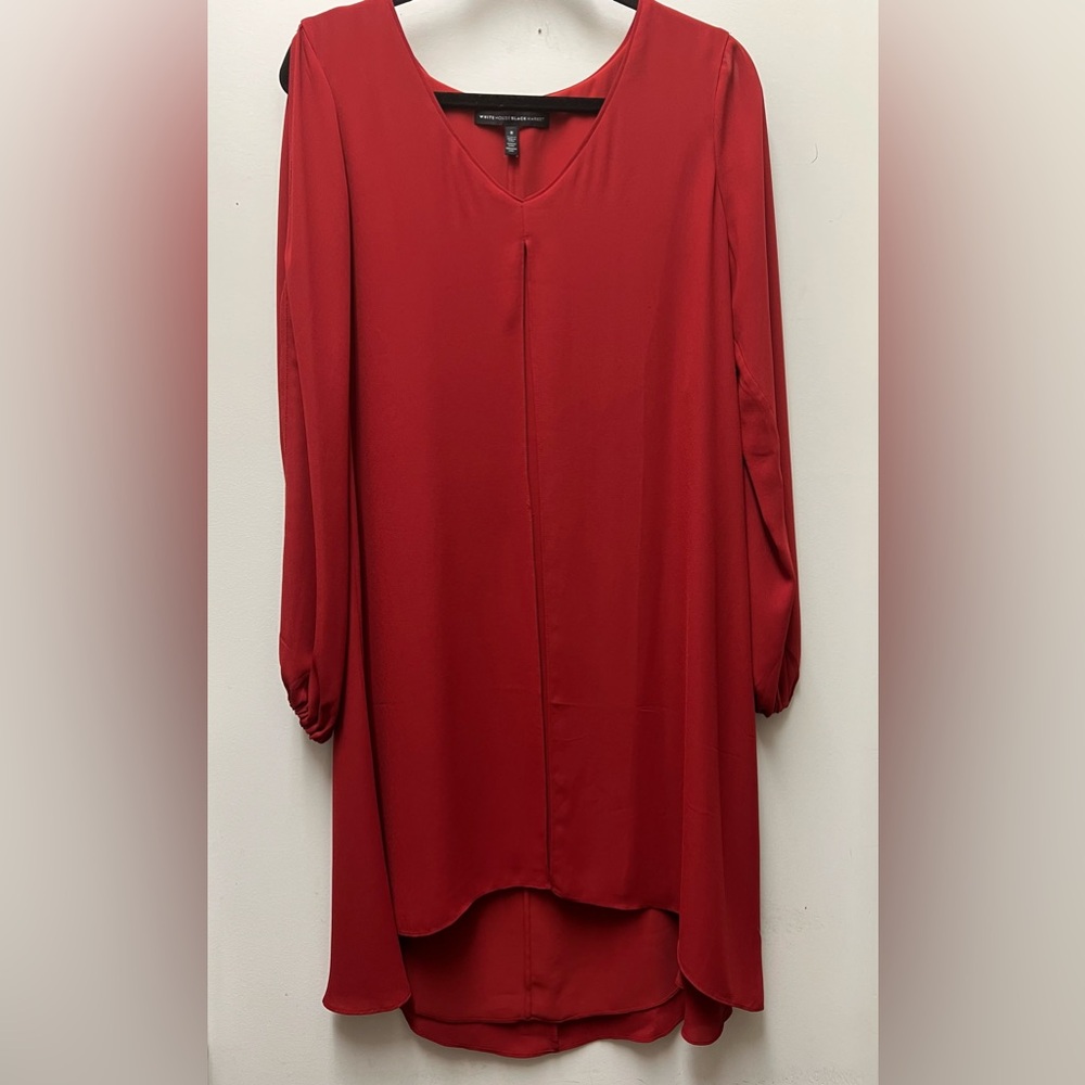 White House Black Market Red Hi long sleeve Dress Front Slit Size 8